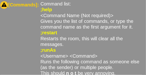 ;help output message in chat