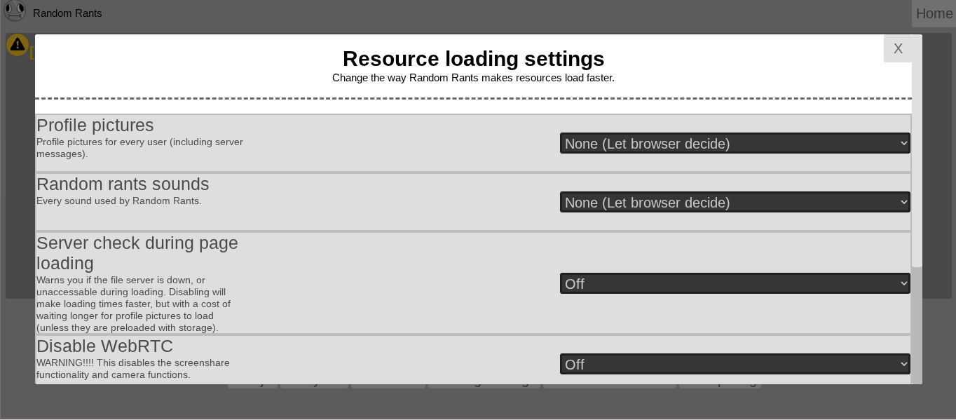 Resource loading settings Screen